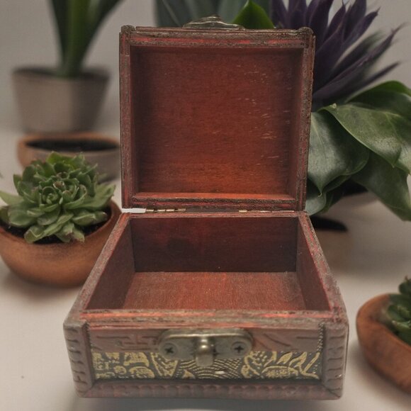 Wooden Treasure Chest Box W/Bronze Color Floral Antique Style Spiritual God Box - Picture 5 of 16